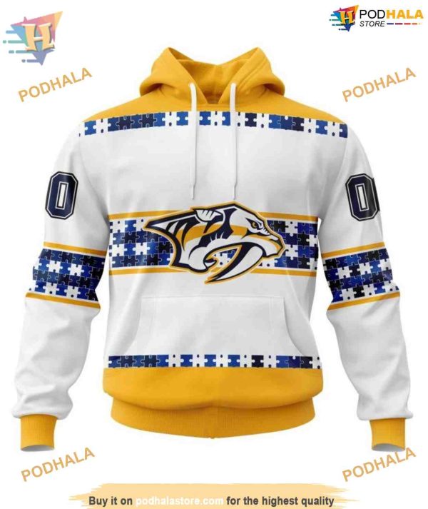 Custom Autism Awareness Name And Number NHL Nashville Predators Hoodie 3D