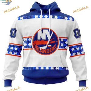 Custom Autism Awareness Name And Number NHL New York Islanders Hoodie 3D