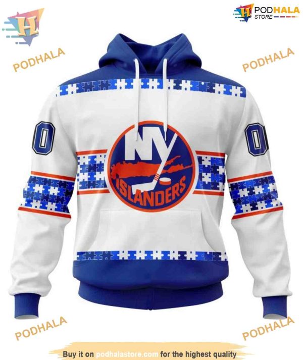 Custom Autism Awareness Name And Number NHL New York Islanders Hoodie 3D