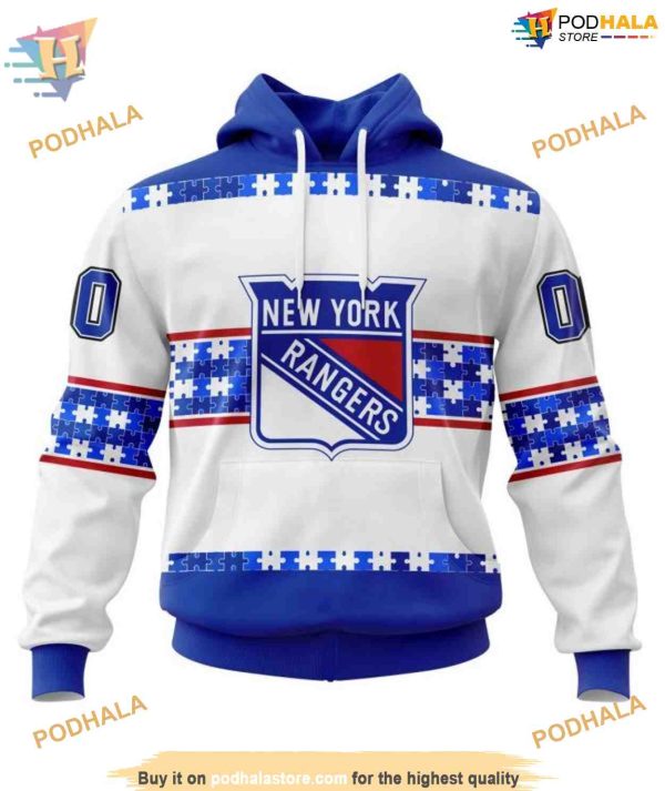 Custom Autism Awareness Name And Number NHL New York Rangers Hoodie 3D