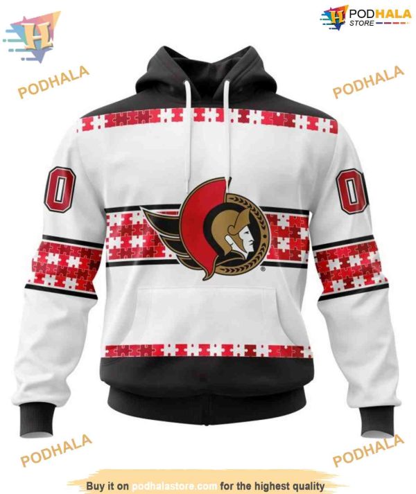 Custom Autism Awareness Name And Number NHL Ottawa Senators Hoodie 3D