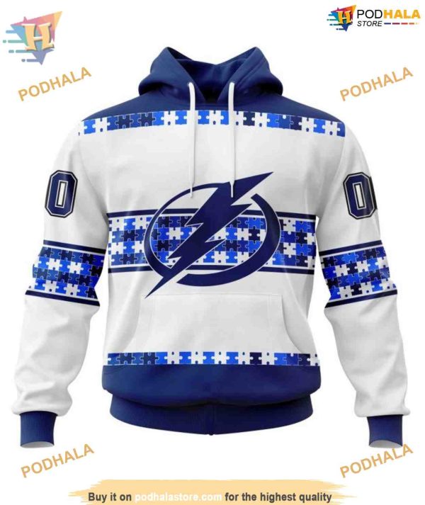 Custom Autism Awareness Name And Number NHL Tampa Bay Lightning Hoodie 3D