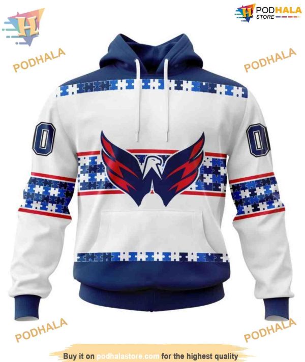 Custom Autism Awareness Name And Number NHL Washington Capitals Hoodie 3D