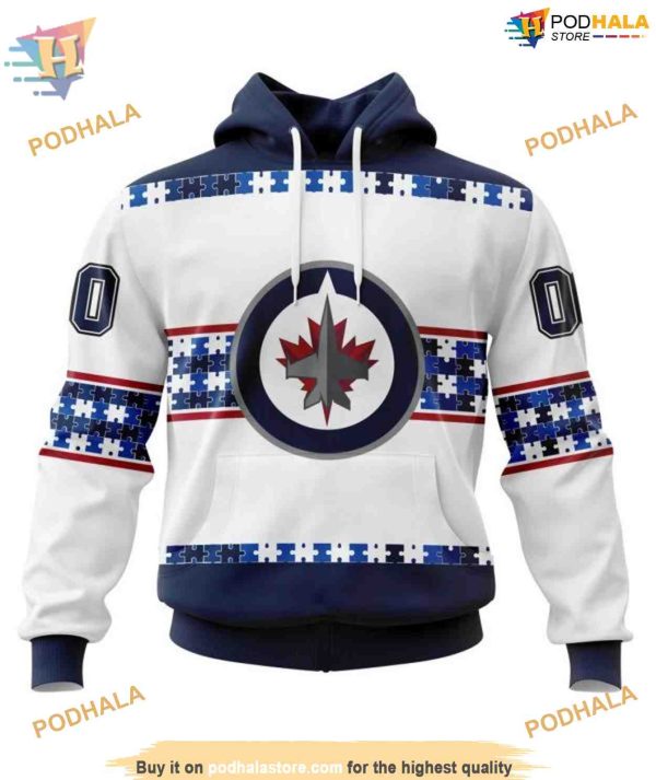 Custom Autism Awareness Name And Number NHL Winnipeg Jets Hoodie 3D