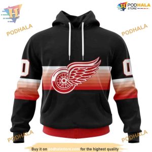 Custom Black And Gradient Design NHL Detroit Red Wings Hoodie 3D