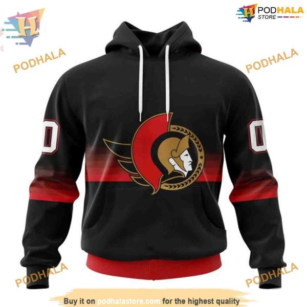 Custom Black And Gradient Design NHL Ottawa Senators Hoodie 3D