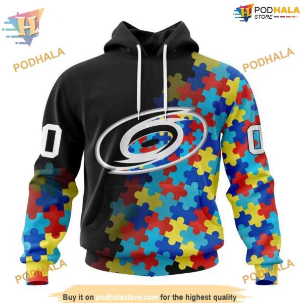 Custom Black Autism Awareness Design NHL Carolina Hurricanes Hoodie 3D