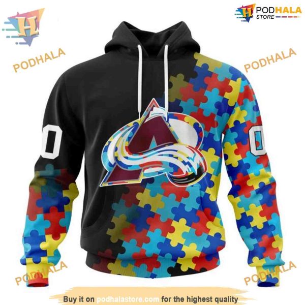 Custom Black Autism Awareness Design NHL Colorado Avalanche Hoodie 3D