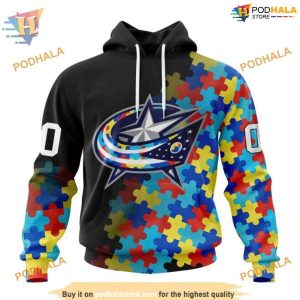 Custom Black Autism Awareness Design NHL Columbus Blue Jackets Hoodie 3D