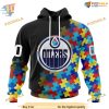 Custom Black Autism Awareness Design NHL Edmonton Oilers Hoodie 3D