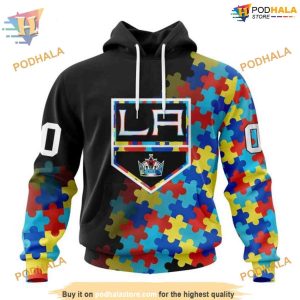 Custom Black Autism Awareness Design NHL Los Angeles Kings Hoodie 3D