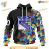 Custom Black Autism Awareness Design NHL New York Rangers Hoodie 3D