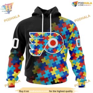 Custom Black Autism Awareness Design NHL Philadelphia Flyers Hoodie 3D