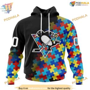 Custom Black Autism Awareness Design NHL Pittsburgh Penguins Hoodie 3D