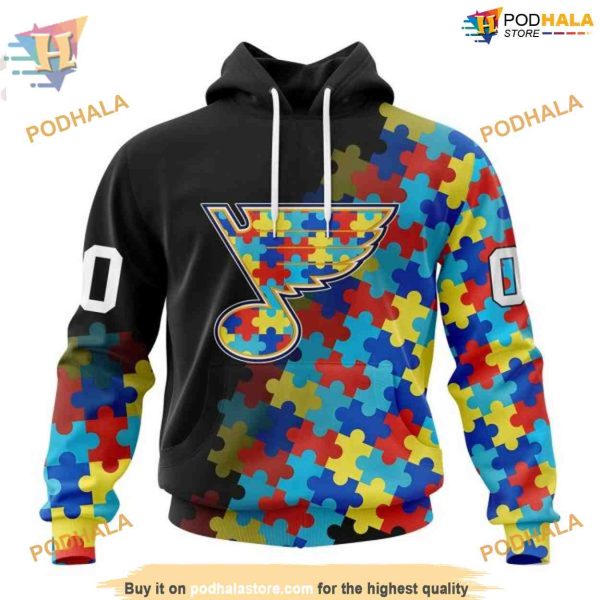 Custom Black Autism Awareness Design NHL St. Louis Blues Hoodie 3D