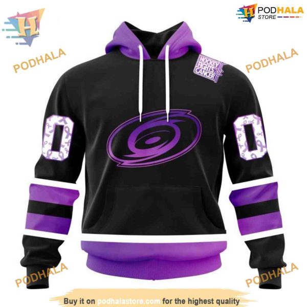 Custom Black Hockey Fights Cancer Kits NHL Carolina Hurricanes Hoodie 3D