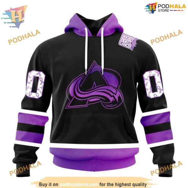 Custom Black Hockey Fights Cancer Kits NHL Colorado Avalanche Hoodie 3D