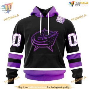 Custom Black Hockey Fights Cancer Kits NHL Columbus Blue Jackets Hoodie 3D