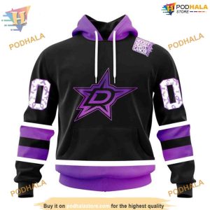 Custom Black Hockey Fights Cancer Kits NHL Dallas Stars Hoodie 3D