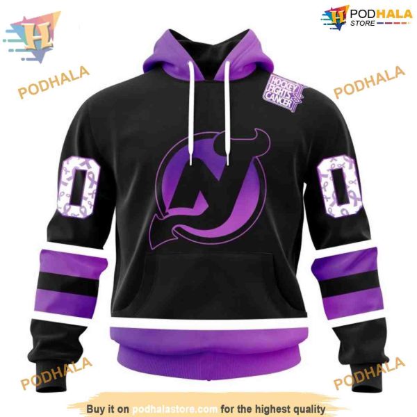 Custom Black Hockey Fights Cancer Kits NHL New Jersey Devils Hoodie 3D