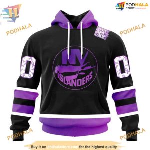 Custom Black Hockey Fights Cancer Kits NHL New York Islanders Hoodie 3D