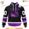 Custom Black Hockey Fights Cancer Kits NHL New York Rangers Hoodie 3D