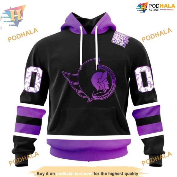 Custom Black Hockey Fights Cancer Kits NHL Ottawa Senators Hoodie 3D