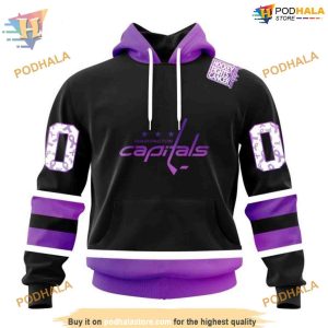 Custom Black Hockey Fights Cancer Kits NHL Washington Capitals Hoodie 3D