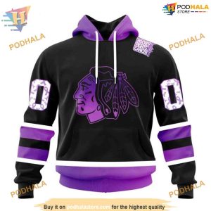 Custom Black Hockey Fights Cancer NHL Chicago Blackhawks Hoodie 3D