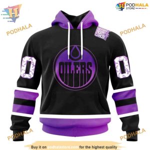 Custom Black Hockey Fights Cancer NHL Edmonton Oilers Hoodie 3D