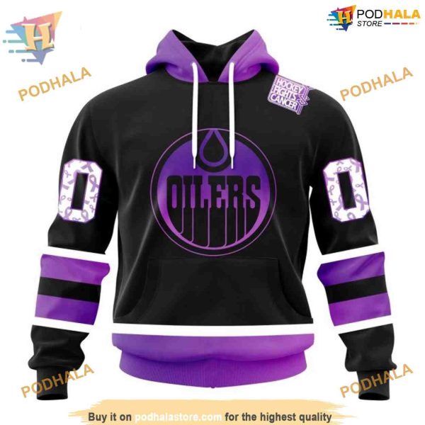 Custom Black Hockey Fights Cancer NHL Edmonton Oilers Hoodie 3D