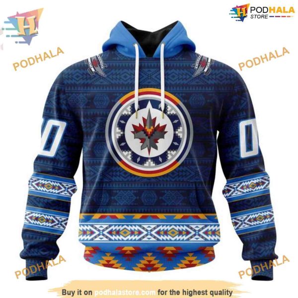 Custom Blue Design With Native Pattern NHL Winnipeg Jets Hoodie 3D