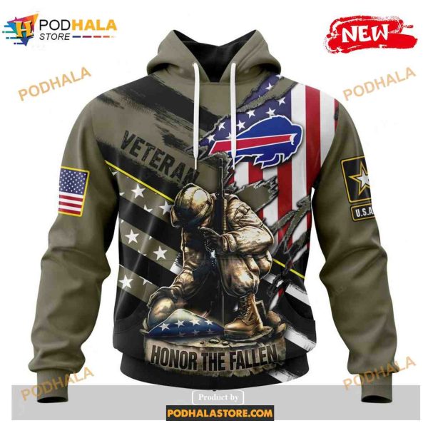 Custom Buffalo Bills Honor Veterans Kneeling Soldier Design Shirt NFL Hoodie 3D