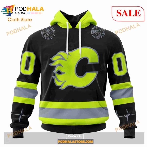 Custom Calgary Flames Unisex FireFighter Uniforms Color Sweatshirt NHL Hoodie 3D