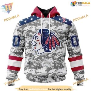 Custom Camo Design For Veterans Day NHL Chicago Blackhawks Hoodie 3D