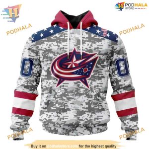 Custom Camo Design For Veterans Day NHL Columbus Blue Jackets Hoodie 3D