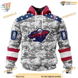 Custom Camo Design For Veterans Day NHL Minnesota Wild Hoodie 3D