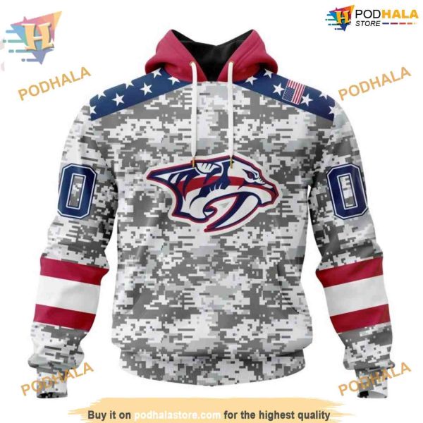 Custom Camo Design For Veterans Day NHL Nashville Predators Hoodie 3D