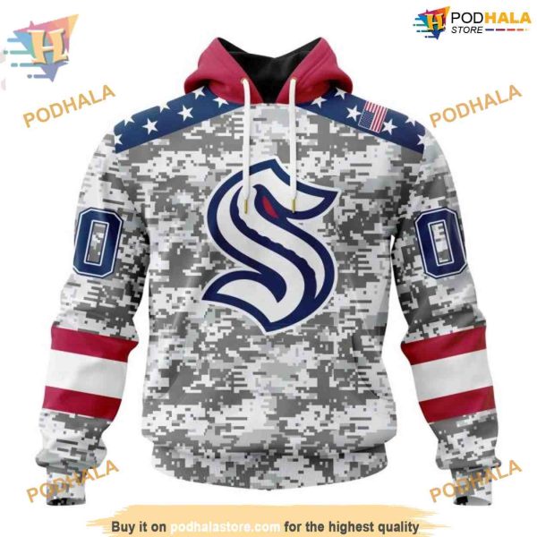 Custom Camo Design For Veterans Day NHL Seattle Kraken Hoodie 3D