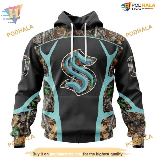 Custom Camo Hunting Design NHL Seattle Kraken Hoodie 3D