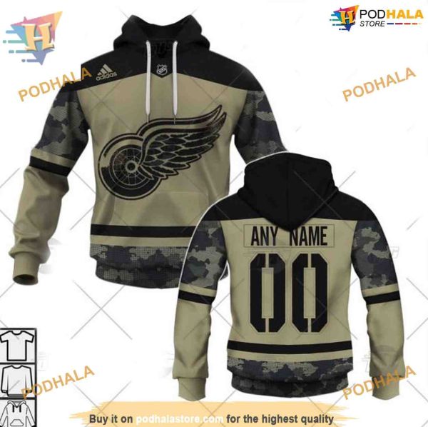 Custom Camo Military Jersey NHL Detroit Red Wings Hoodie 3D