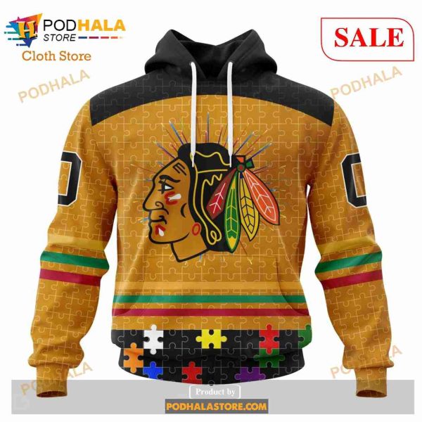 Custom Chicago BlackHawks Fearless Aganst Autism Sweatshirt NHL Hoodie 3D