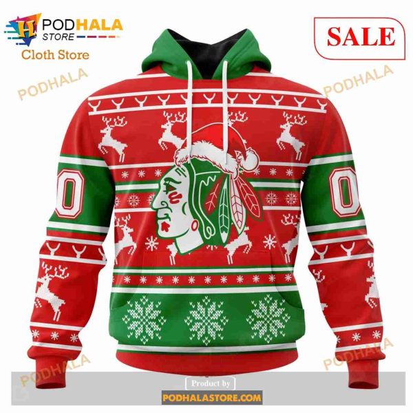 Custom Chicago BlackHawks Unisex Christmas 3D Shirt Sweatshirt NHL Hoodie 3D