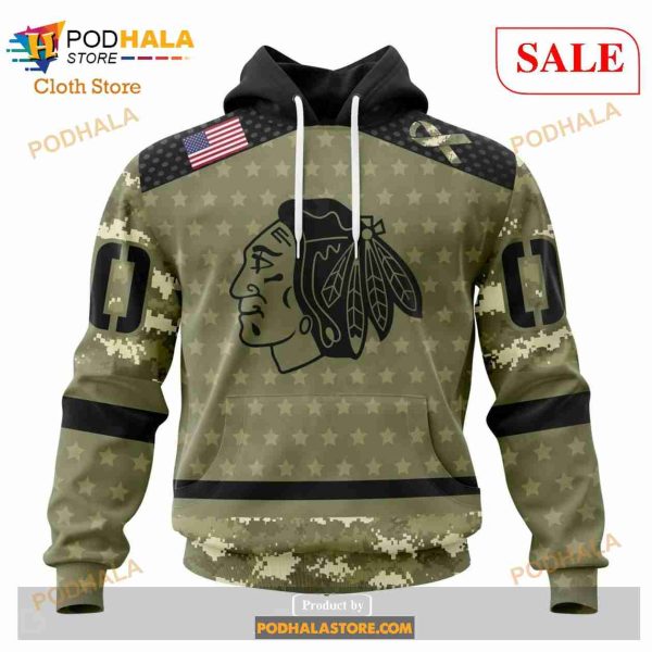 Custom Chicago Blackhawks Camo Military Appreciation Sweatshirt NHL Hoodie 3D