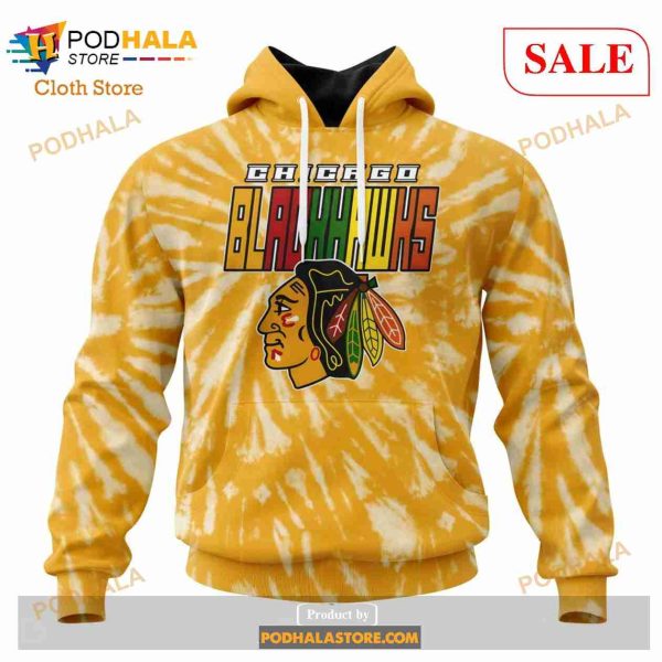 Custom Chicago Blackhawks Retro Vintage Tie Dye Sweatshirt NHL Hoodie 3D