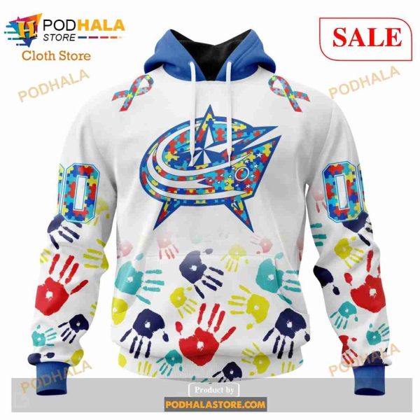 Custom Columbus Blue Jackets Autism Awareness Design Sweatshirt NHL Hoodie 3D