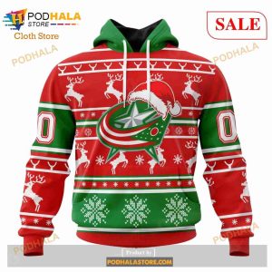 Custom Columbus Blue Jackets Christmas Sweatshirt NHL Hoodie 3D For Women Men