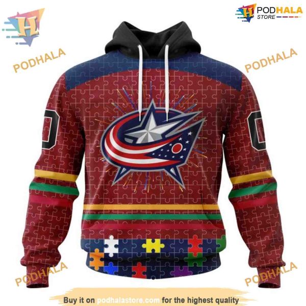 Custom Design Autism Concept NHL Columbus Blue Jackets Hoodie 3D