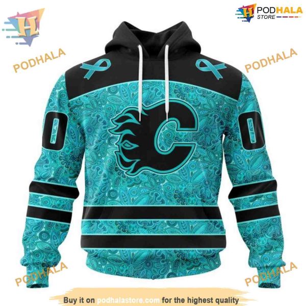 Custom Design Fight Ovarian Cancer NHL Calgary Flames Hoodie 3D