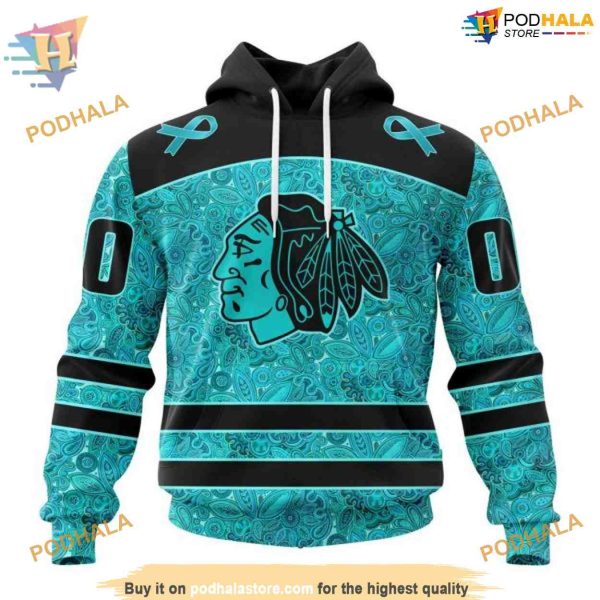 Custom Design Fight Ovarian Cancer NHL Chicago Blackhawks Hoodie 3D